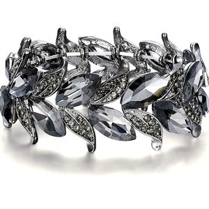 Women's Wedding Bridal Crystal Marquise-Shape Leaf Stretch Bangle Bracel…